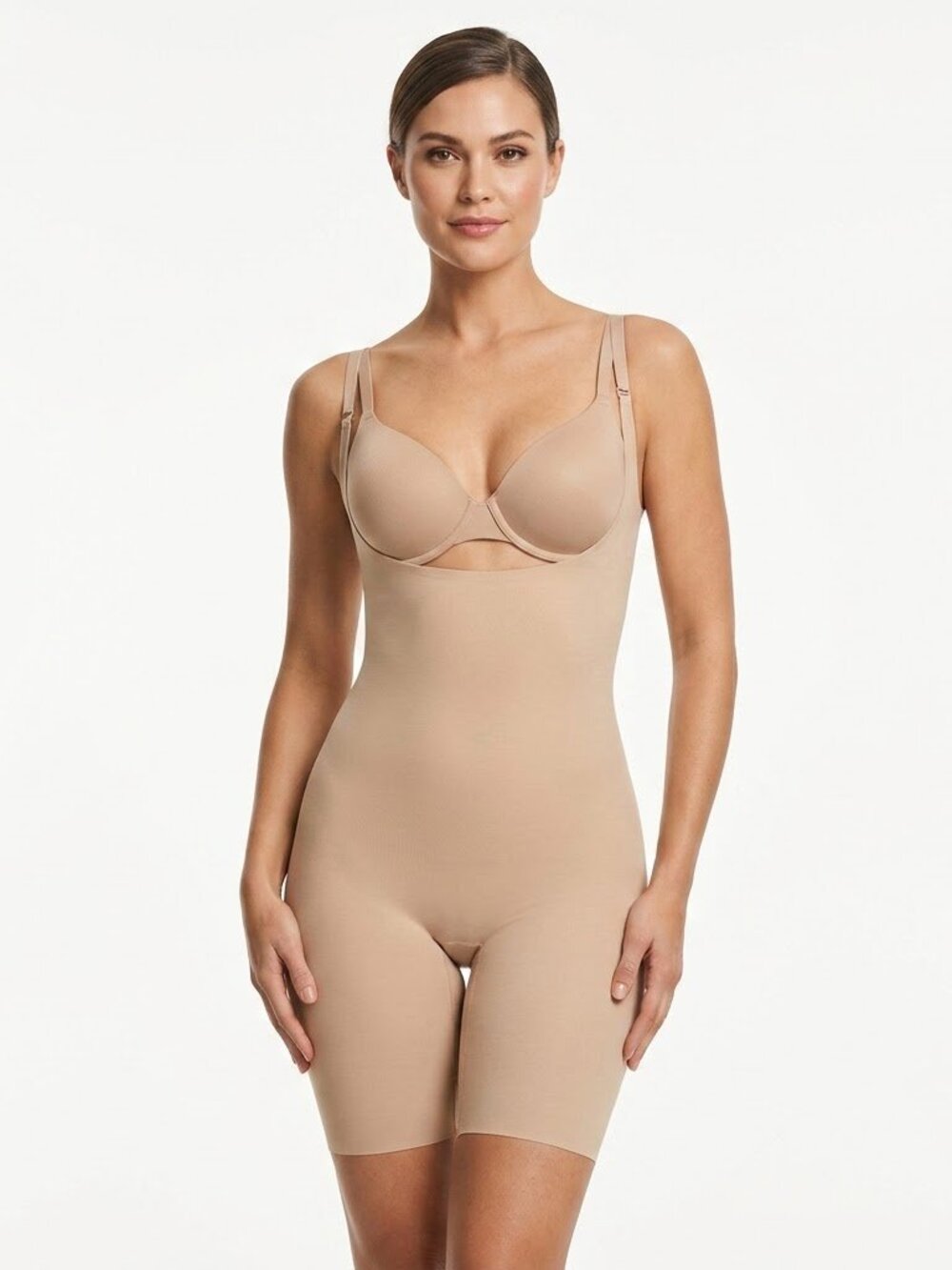 SPANX OnCore Mid-Thigh Bodysuit Nude M Firm Compression Balletcore Sculptor